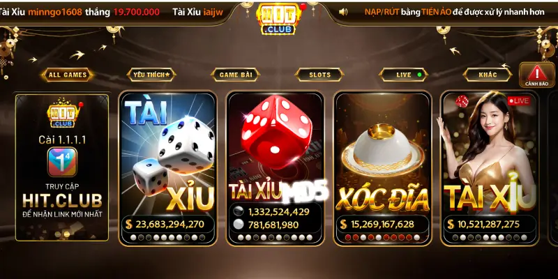 Sảnh game tại Hitclub được người chơi yêu thích